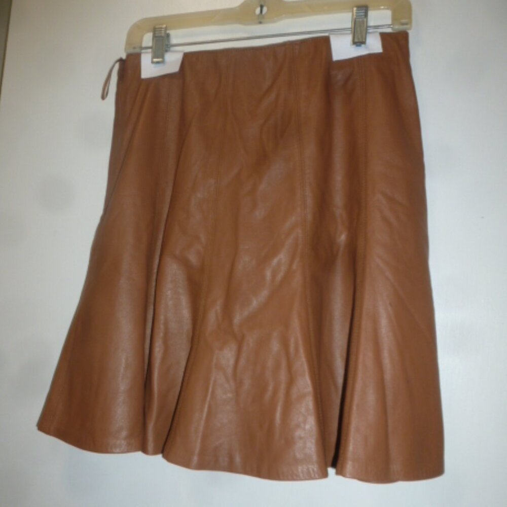 White House Black Market Brown Leather A-Line Skirt Soft Lamb Leather EUC Size 4
